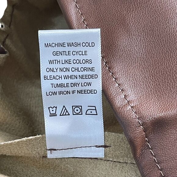 Brown Soft Vegan Leather Tiered Midi Dress Sz 4X V-Neck Ruffle Slimming - Picture 10 of 10